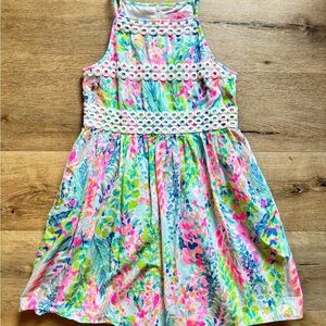 Lilly Pulitzer Multicolor Floral Dress with White Eyelet Trim